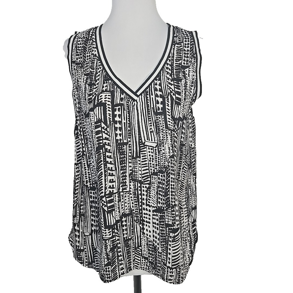 Sam Edelman Women's Black White Contrast Chiffon Sleeveless Blouse Top Medium M